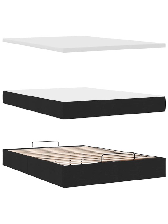 OTTOMANI VOODI MADRATSITA JA LED, MUST, 140X190 CM, KANGAS