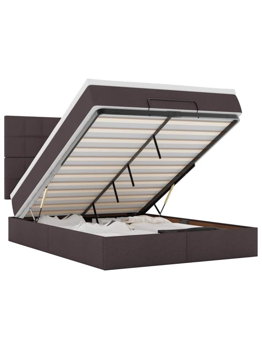 OTTOMANI VOODI MADRATSITA JA LED, TUMEPRUUN, 140X190CM, KANGAS