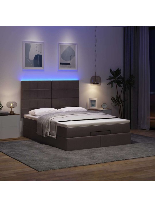 OTTOMANI VOODI MADRATSITA JA LED, TUMEPRUUN, 140X190CM, KANGAS
