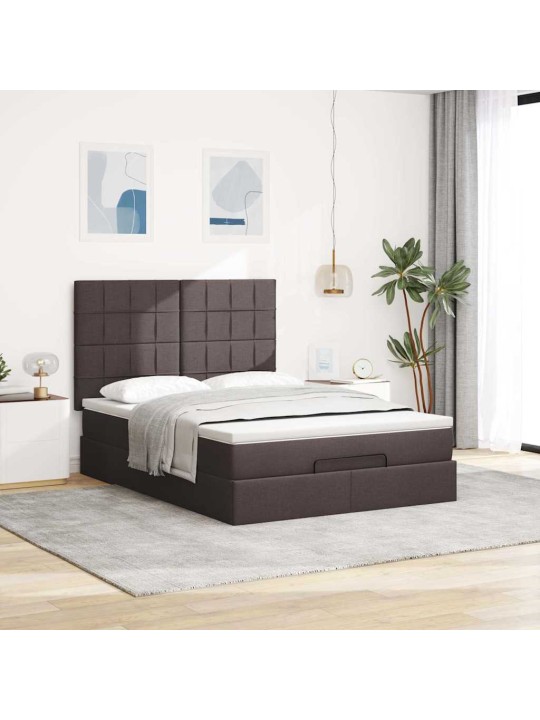 OTTOMANI VOODI MADRATSITA JA LED, TUMEPRUUN, 140X190CM, KANGAS