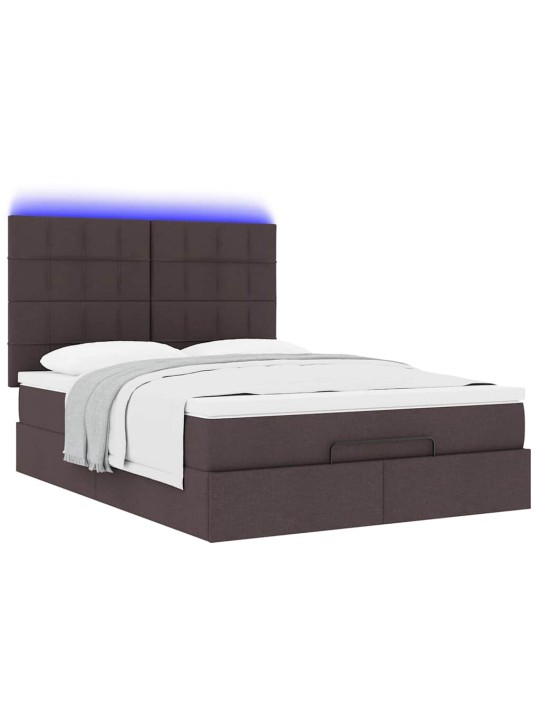 OTTOMANI VOODI MADRATSITA JA LED, TUMEPRUUN, 140X190CM, KANGAS