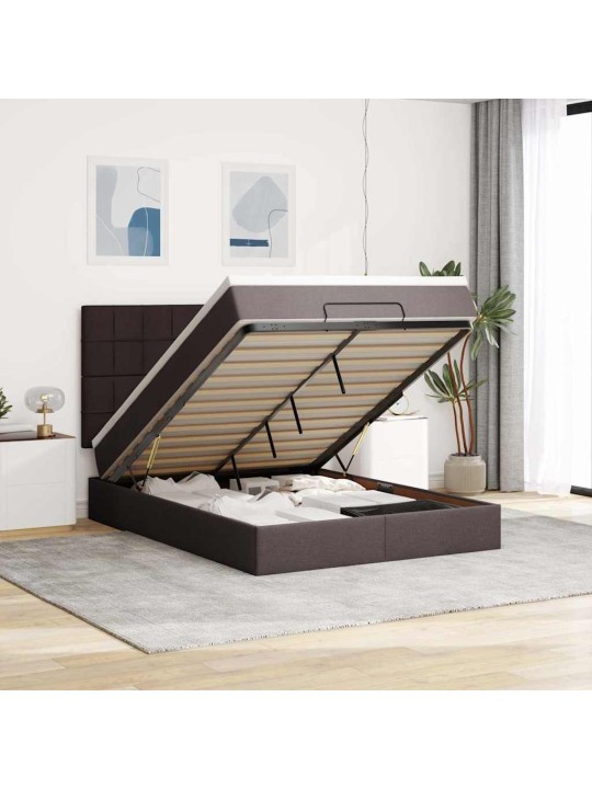 OTTOMANI VOODI MADRATSITA JA LED, TUMEPRUUN, 140X190CM, KANGAS