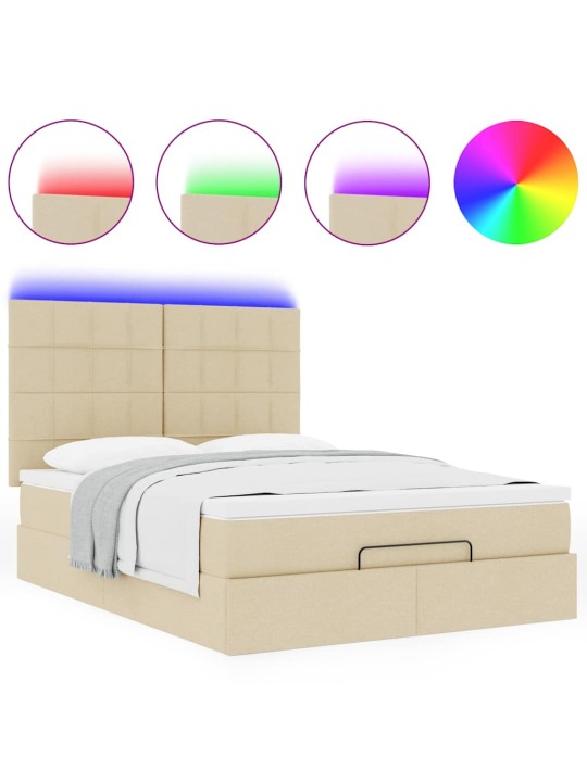 OTTOMANI VOODI MADRATSITA JA LED, KREEMJAS, 140X190 CM, KANGAS