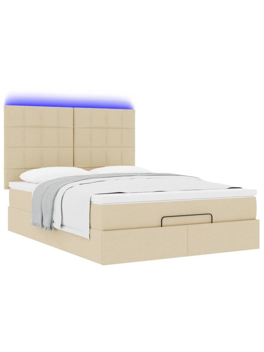 OTTOMANI VOODI MADRATSITA JA LED, KREEMJAS, 140X190 CM, KANGAS