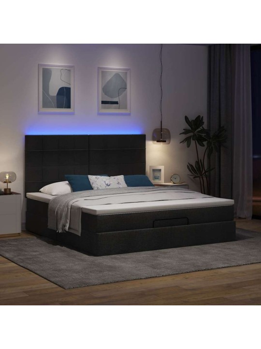 OTTOMANI VOODI MADRATSI JA LED, MUST, 180X200CM, KANGAS