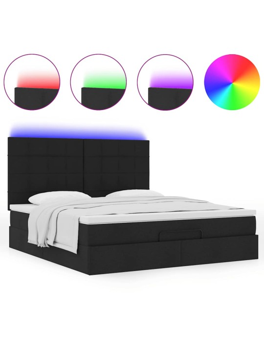 OTTOMANI VOODI MADRATSI JA LED, MUST, 180X200CM, KANGAS