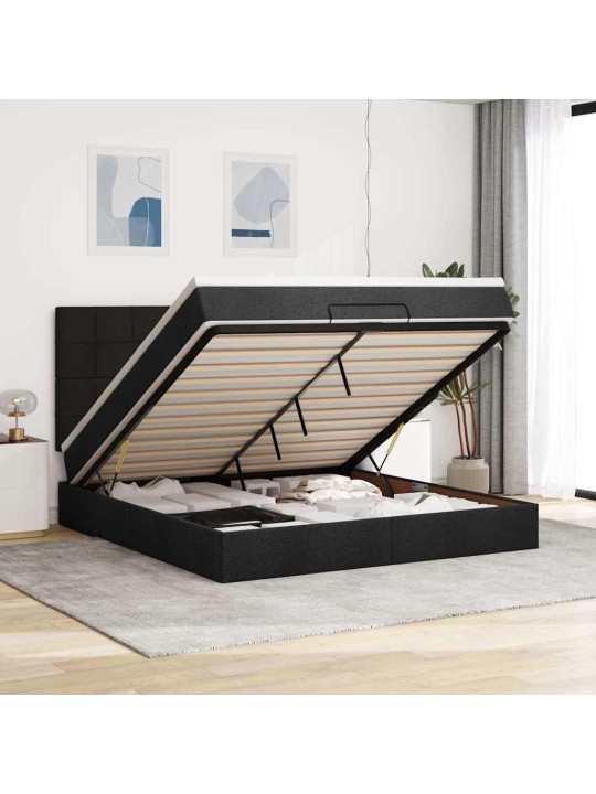 OTTOMANI VOODI MADRATSI JA LED, MUST, 180X200CM, KANGAS
