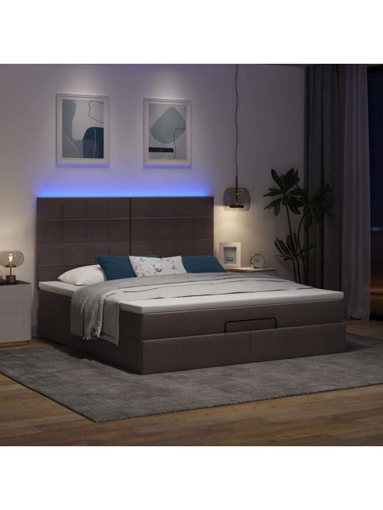 OTTOMANI VOODI MADRATSI JA LED, TUMEPRUUN, 180X200CM, KANGAS