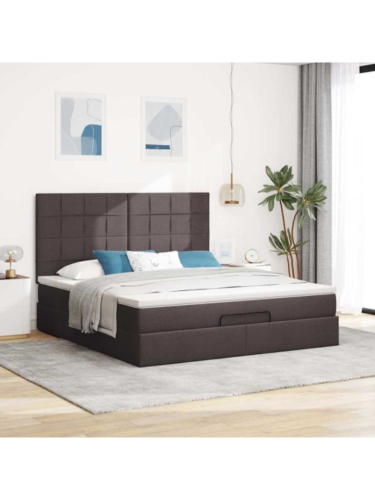 OTTOMANI VOODI MADRATSI JA LED, TUMEPRUUN, 180X200CM, KANGAS