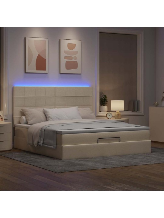 OTTOMANI VOODI MADRATSI JA LED, KREEMJAS, 180X200 CM, KANGAS