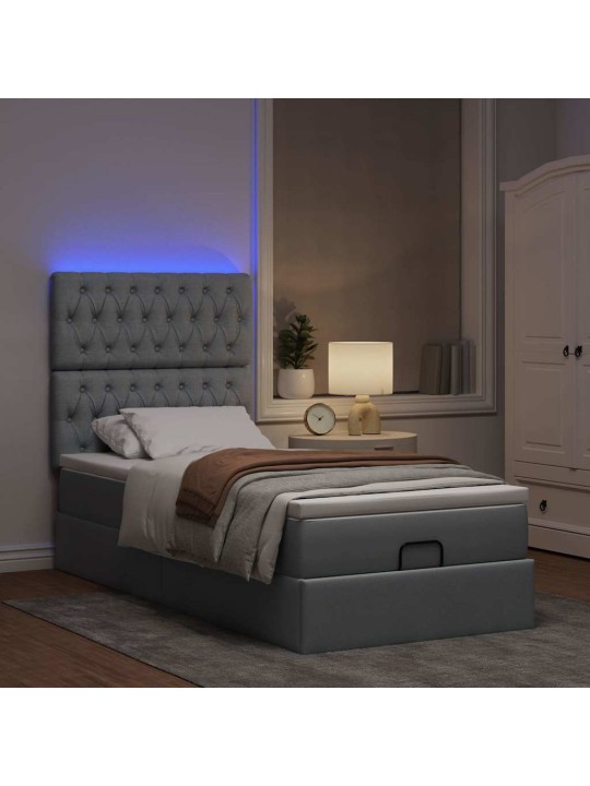 OTTOMANI VOODI MADRATSITA JA LED, HELEHALL, 90X200 CM, KANGAS