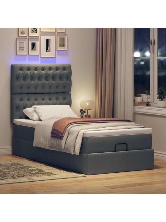 OTTOMANI VOODI MADRATSITA JA LED, TUMEHALL, 90X200 CM, KANGAS