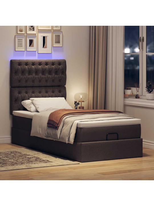OTTOMANI VOODI MADRATSITA JA LED, TUMEPRUUN, 90X200 CM, KANGAS