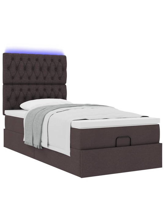 OTTOMANI VOODI MADRATSITA JA LED, TUMEPRUUN, 90X200 CM, KANGAS