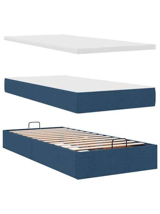 OTTOMANI VOODI MADRATSITA JA LED, SININE, 90X200 CM, KANGAS