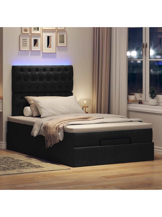 OTTOMANI VOODI MADRATSI JA LED, MUST, 120X190 CM, KANGAS