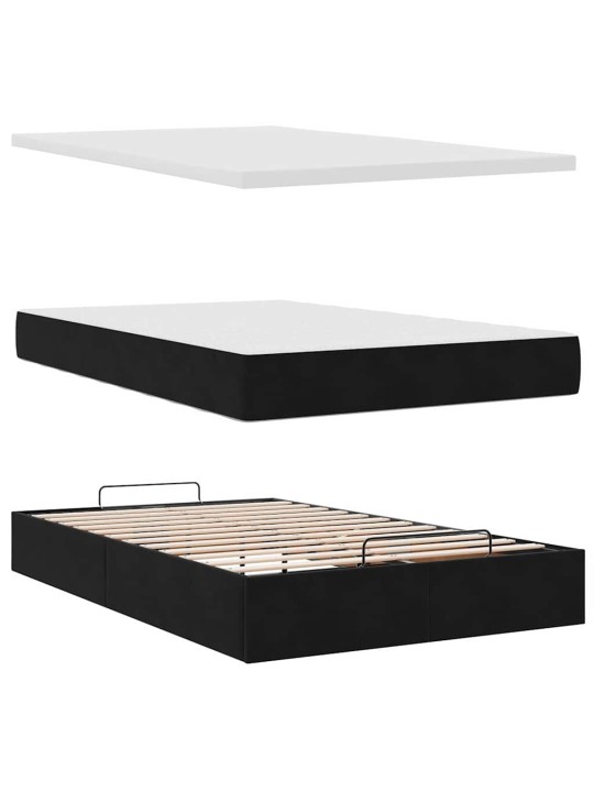 OTTOMANI VOODI MADRATSI JA LED, MUST, 120X190 CM, KANGAS