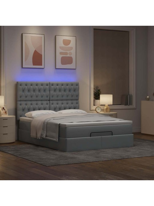 OTTOMANI VOODI MADRATSITA JA LED, HELEHALL, 140X190CM, KANGAS