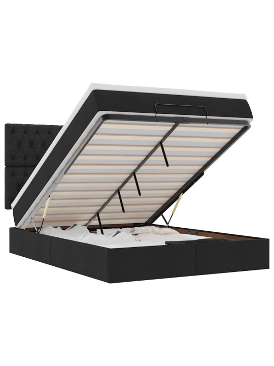 OTTOMANI VOODI MADRATSITA JA LED, MUST, 140X190 CM, KANGAS