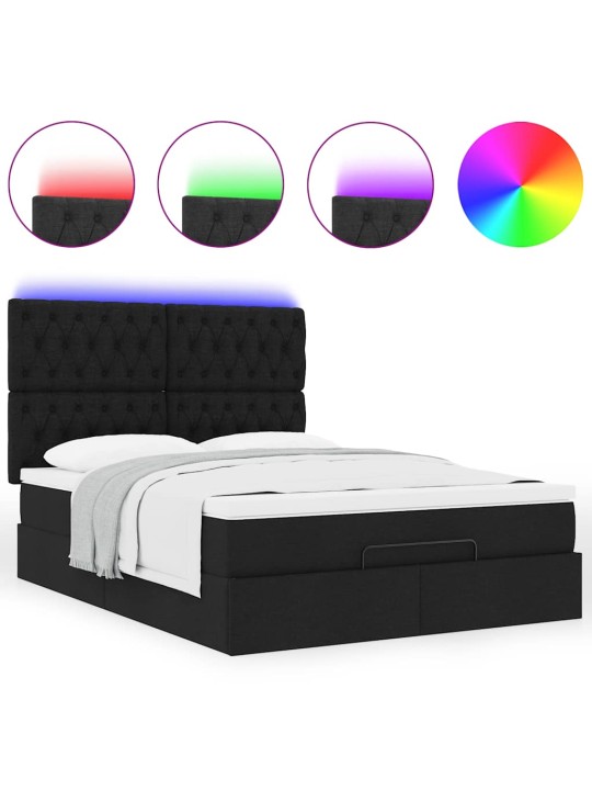 OTTOMANI VOODI MADRATSITA JA LED, MUST, 140X190 CM, KANGAS