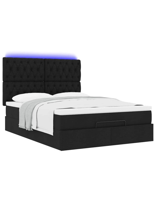 OTTOMANI VOODI MADRATSITA JA LED, MUST, 140X190 CM, KANGAS