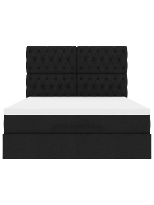 OTTOMANI VOODI MADRATSITA JA LED, MUST, 140X190 CM, KANGAS