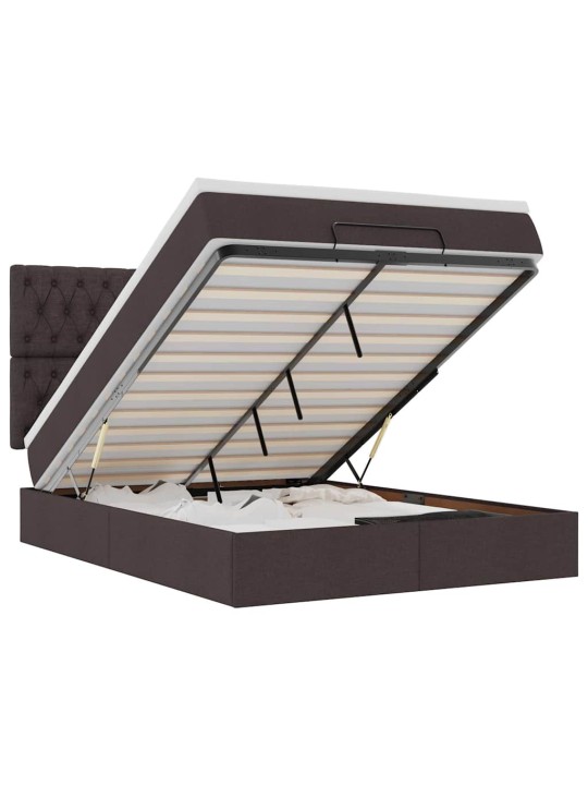 OTTOMANI VOODI MADRATSITA JA LED, TUMEPRUUN, 140X190CM, KANGAS