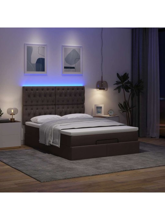 OTTOMANI VOODI MADRATSITA JA LED, TUMEPRUUN, 140X190CM, KANGAS