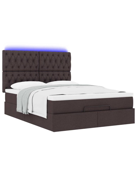 OTTOMANI VOODI MADRATSITA JA LED, TUMEPRUUN, 140X190CM, KANGAS