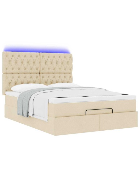 OTTOMANI VOODI MADRATSITA JA LED, KREEMJAS, 140X190 CM, KANGAS
