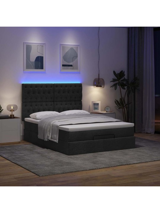 OTTOMANI VOODI MADRATSITA JA LED, MUST, 140X200 CM, KANGAS