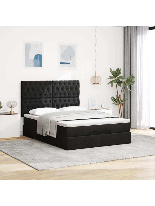 OTTOMANI VOODI MADRATSITA JA LED, MUST, 140X200 CM, KANGAS