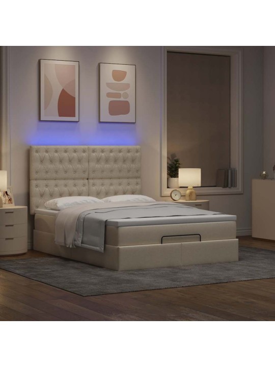 OTTOMANI VOODI MADRATSITA JA LED, KREEMJAS, 140X200 CM, KANGAS