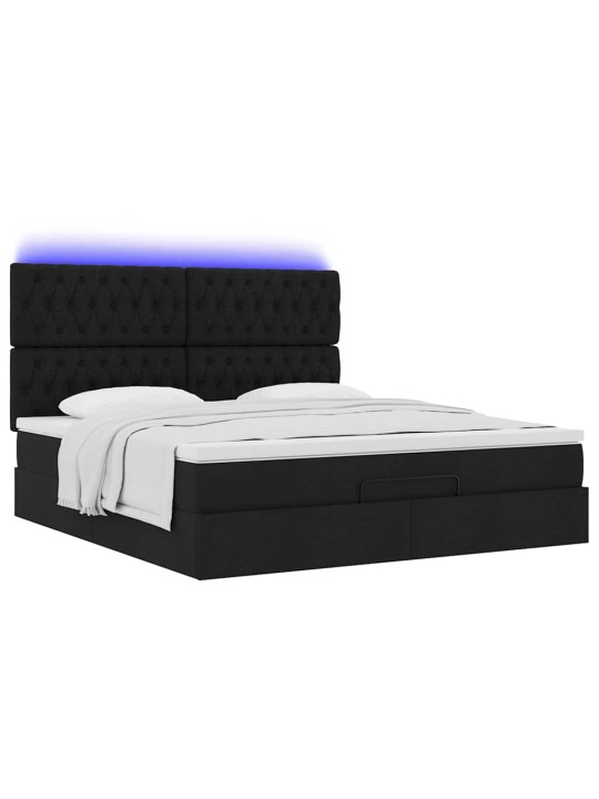 OTTOMANI VOODI MADRATSI JA LED, MUST, 180X200CM, KANGAS