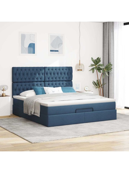 OTTOMANI VOODI MADRATSI JA LED, SININE, 180X200CM, KANGAS