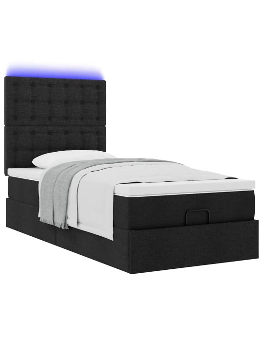 OTTOMANI VOODI MADRATSI JA LED, MUST, 80X200CM, KANGAS