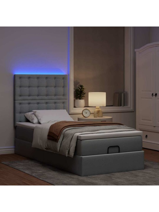 OTTOMANI VOODI MADRATSITA JA LED, HELEHALL, 90X200 CM, KANGAS