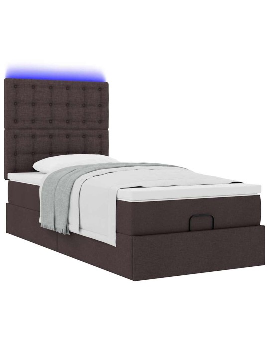 OTTOMANI VOODI MADRATSITA JA LED, TUMEPRUUN, 90X200 CM, KANGAS
