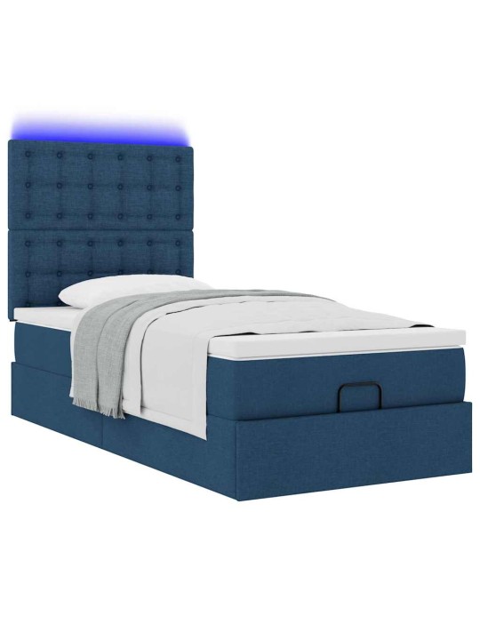 OTTOMANI VOODI MADRATSITA JA LED, SININE, 90X200 CM, KANGAS