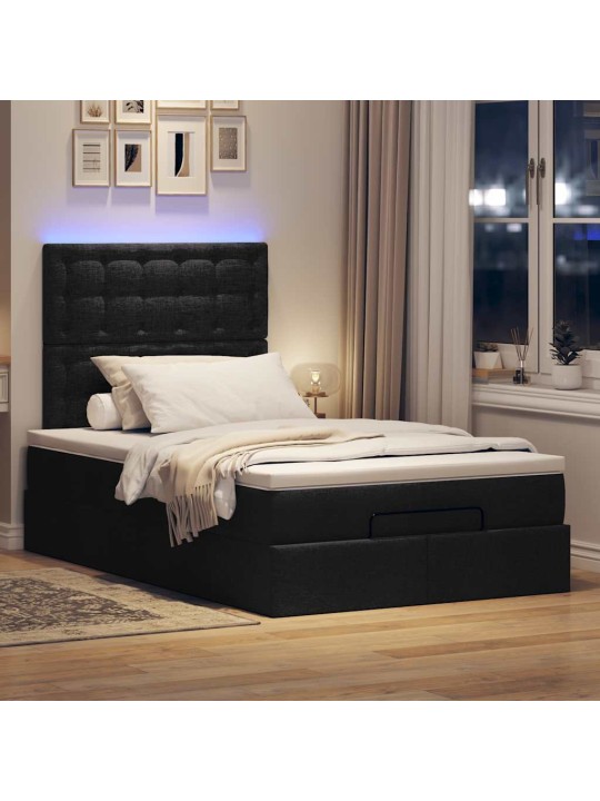 OTTOMANI VOODI MADRATSI JA LED, MUST, 120X190 CM, KANGAS