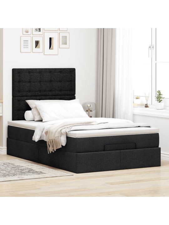 OTTOMANI VOODI MADRATSI JA LED, MUST, 120X190 CM, KANGAS