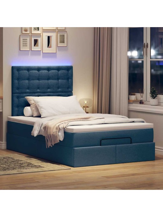 OTTOMANI VOODI MADRATSITA JA LED, SININE, 120X200 CM, KANGAS