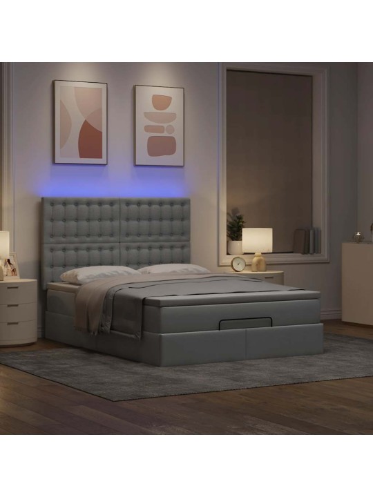 OTTOMANI VOODI MADRATSITA JA LED, HELEHALL, 140X190CM, KANGAS