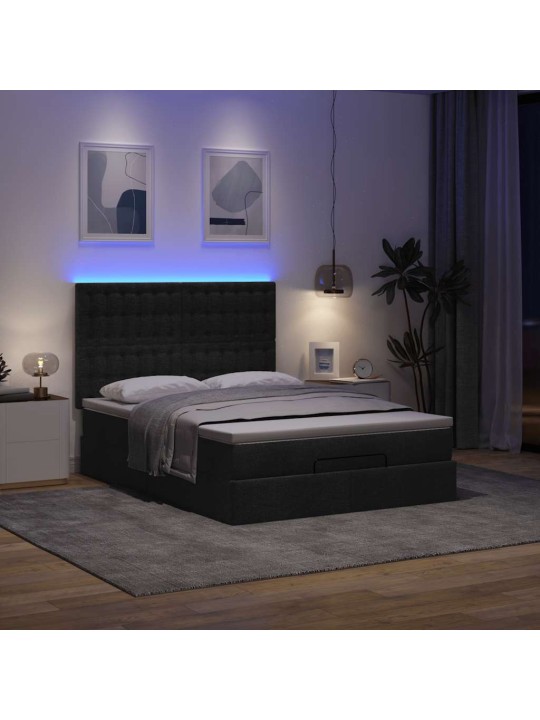OTTOMANI VOODI MADRATSITA JA LED, MUST, 140X190 CM, KANGAS