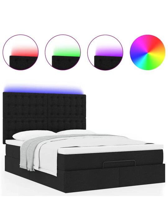 OTTOMANI VOODI MADRATSITA JA LED, MUST, 140X190 CM, KANGAS