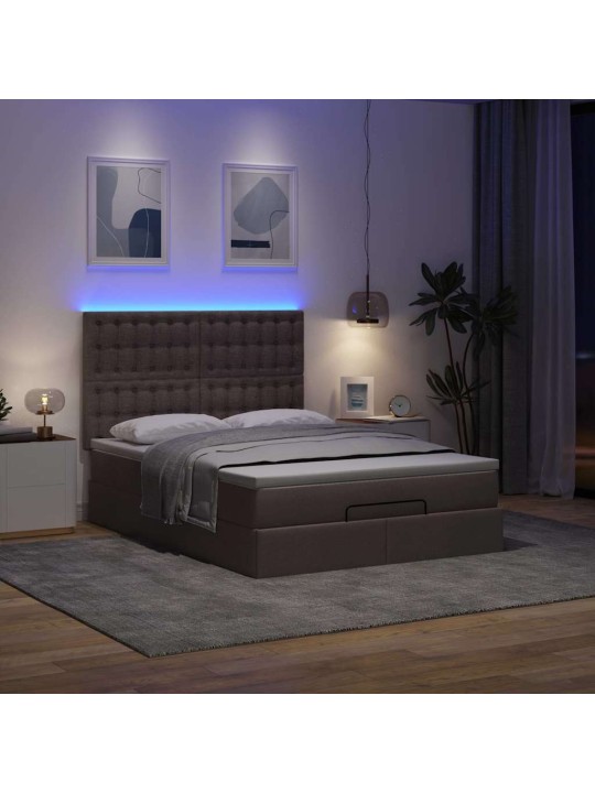 OTTOMANI VOODI MADRATSITA JA LED, TUMEPRUUN, 140X190CM, KANGAS