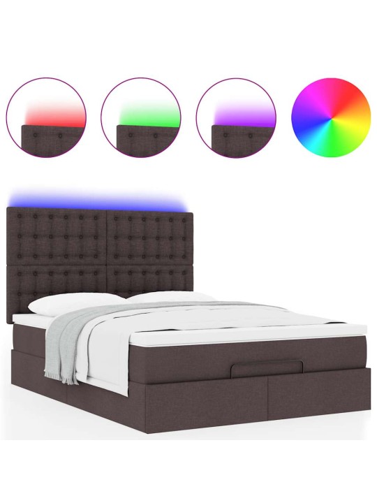OTTOMANI VOODI MADRATSITA JA LED, TUMEPRUUN, 140X190CM, KANGAS