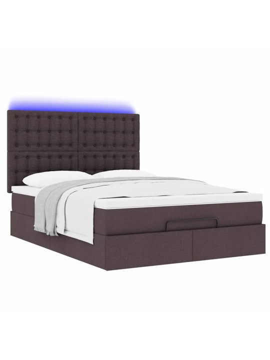 OTTOMANI VOODI MADRATSITA JA LED, TUMEPRUUN, 140X190CM, KANGAS