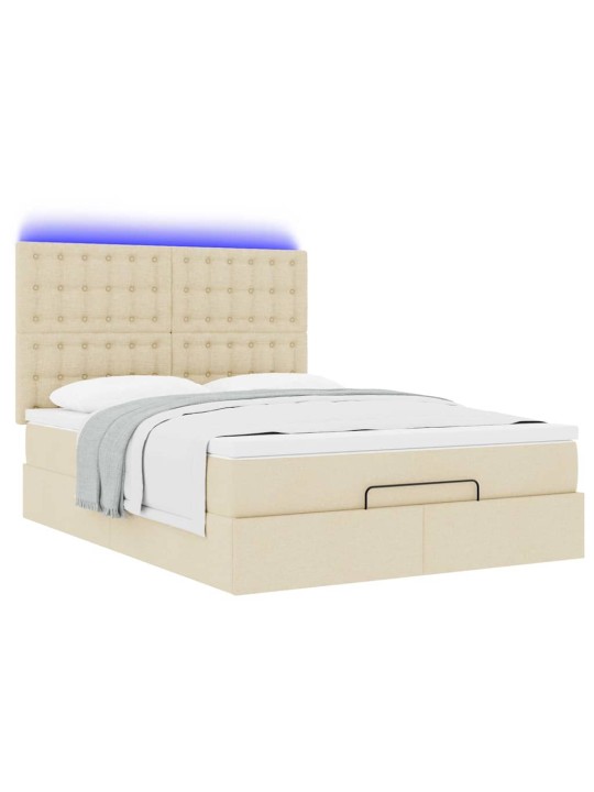 OTTOMANI VOODI MADRATSITA JA LED, KREEMJAS, 140X190 CM, KANGAS
