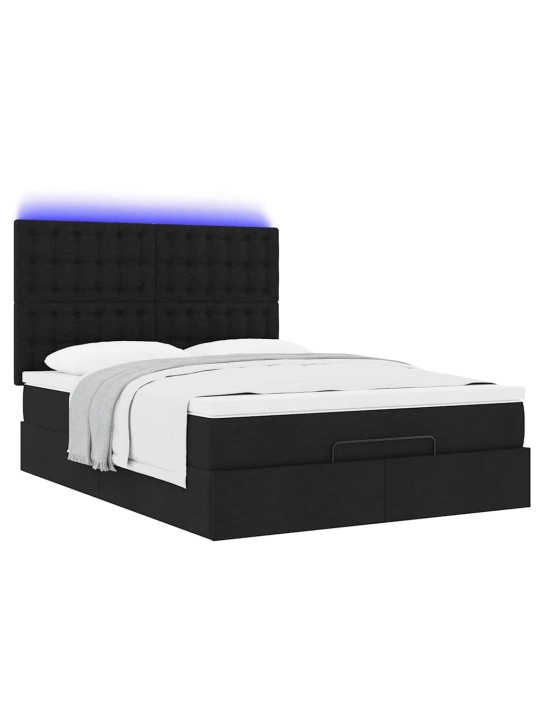 OTTOMANI VOODI MADRATSITA JA LED, MUST, 140X200 CM, KANGAS
